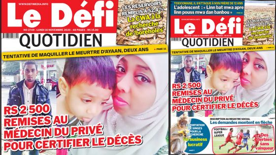 Voici la Une du Défi Quotidien de ce lundi 16 novembre 2020