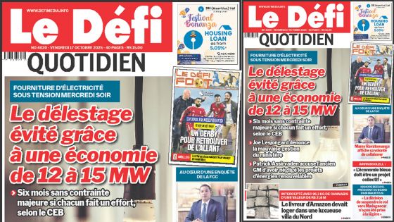 Voici la une du Défi Quotidien de ce Vendredi17 Octobre 2025