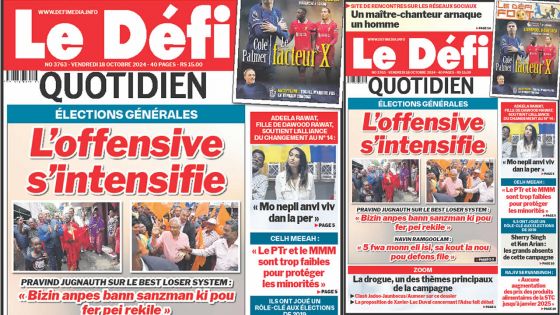 Voici la une du Défi Quotidien de ce Vendredi 18 Octobre 2024