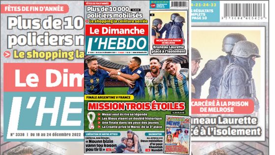 Voici la Une de Le Dimanche/L'Hebdo de ce dimanche 18 Décembre 2022