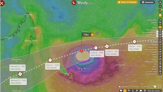 L’intense cyclone tropical Freddy au nord de Maurice lundi soir