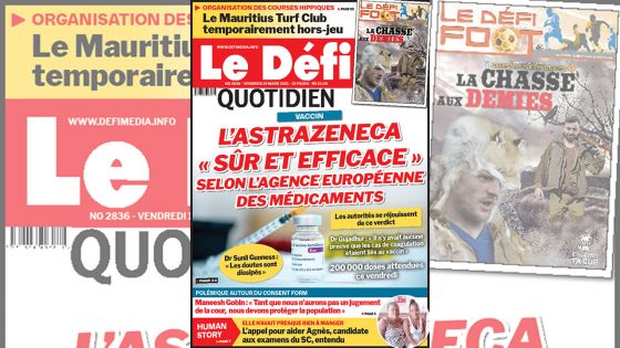 Voici la Une du Défi Quotidien de ce Vendredi 19 mars 2021