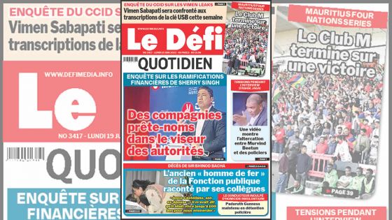 Voici la une du Défi Quotidien de ce Lundi 19 Juin 2023