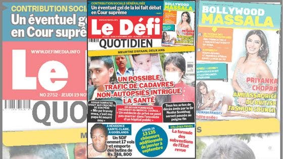 Voici la Une du Défi Quotidien de ce jeudi 19 novembre 2020