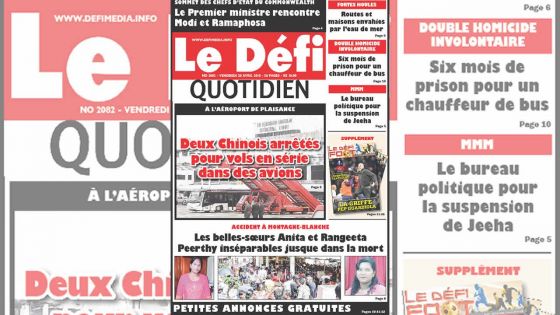 Voici la Une du Defi Quotidien de ce vendredi 20 avril