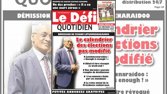 Voici la Une du Defi Quotidien de ce Vendredi 22 Mars 2019