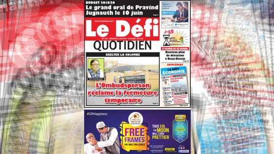 Voici la Une du Défi Quotidien de ce Mercredi 22 mai 2019