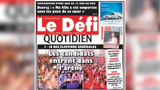 Voici la Une du Defi Quotidien de ce mardi 22 octobre 2019