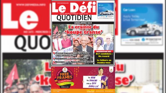 Voici la Une du Defi Quotidien de ce Mercredi 23 octobre 2019