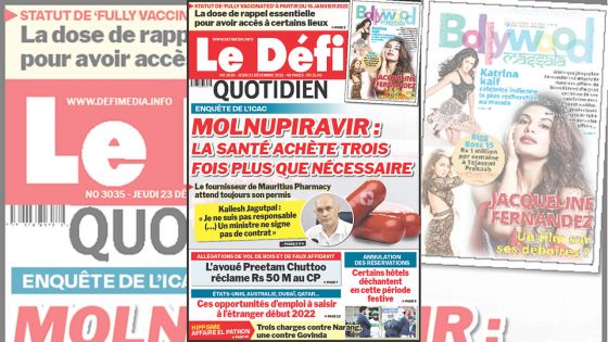 Voici la une du Défi Quotidien de ce jeudi 23 décembre 2021