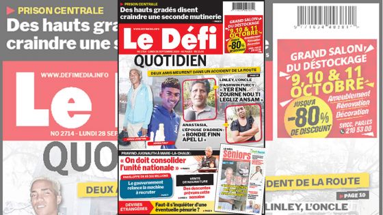 Voici la Une du Défi Quotidien de ce Lundi 28 Septembre 2020