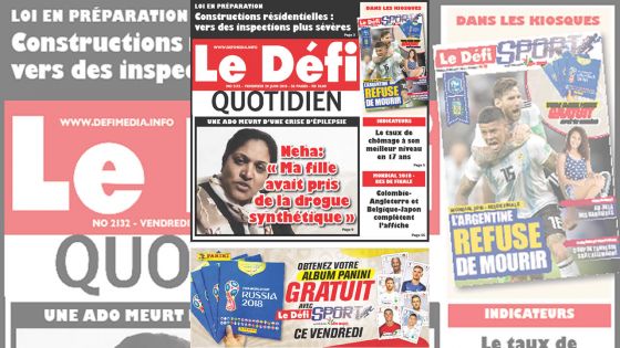 Voici la Une du Defi Quotidien de ce vendredi 29 juin 2018