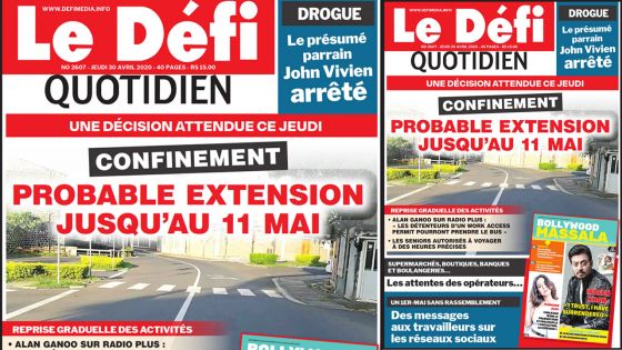 Voici la Une du Defi Quotidien de ce jeudi 30 avril 2020
