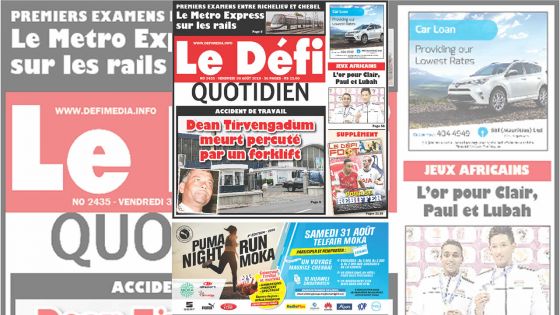 Voici la Une du Defi Quotidien de ce vendredi 30 août 2019