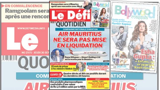 Voici la Une du Défi Quotidien de ce jeudi 30 Septembre 2021