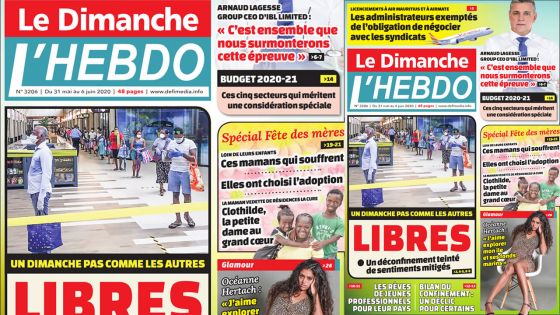 Voici la Une de Le Dimanche / L'Hebdo de ce dimanche 31 mai 2020