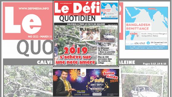 Voici la Une du Défi Quotidien de ce mardi 31 décembre 2019