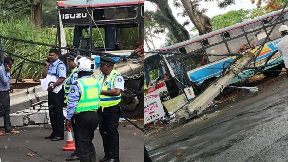 Rivière-du-Rempart : un bus percute un pylône électrique après une sortie de route et fait deux blessés