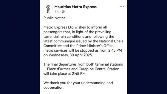 Pluies torrentielles : Metro Express stoppe ses services à 14h45.
