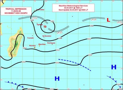 Météo : une depression tropicale à 915 km de Maurice