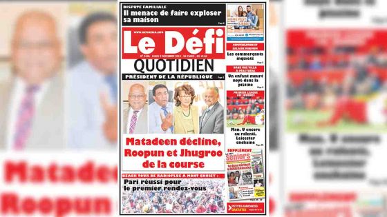 Voici la Une du Défi Quotidien de ce lundi 2 décembre 2019