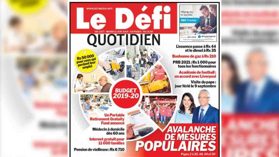 Voici la Une du Defi Quotidien de ce mardi 11 juin 2019