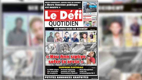 Voici la Une du Defi Quotidien de ce lundi 14 octobre 2019