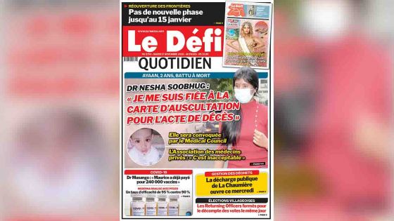 Voici la Une du Défi Quotidien de ce mardi 17 novembre 2020