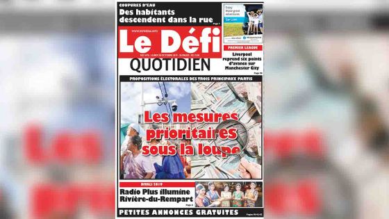 Voici la Une du Defi Quotidien de ce lundi 28 octobre 2019