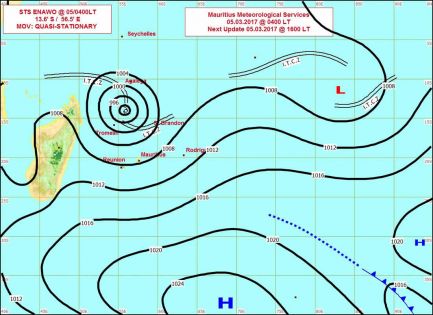 Météo : Enawo s’est intensifiée en forte tempête tropicale, des averses orageuses attendues 