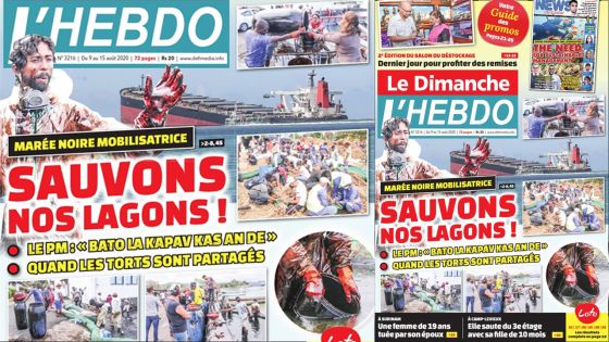 Voici la Une de Le Dimanche/L'Hebdo de ce dimanche 09 aout 2020