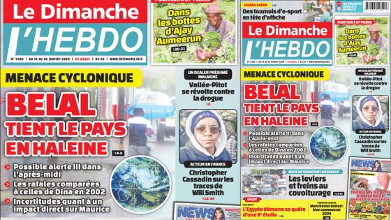 Voici la Une de Le Dimanche/L'Hebdo de ce Dimanche 14 Janvier 2024