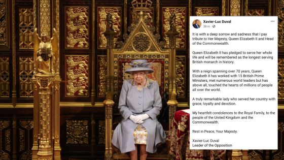 Décès de la reine Elizabeth II : le message de Xavier-Luc Duval