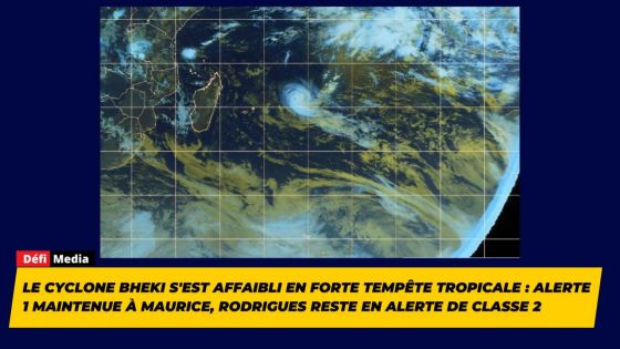 Le cyclone Bheki s'est affaibli en forte tempête tropicale : alerte 1 maintenue à Maurice, Rodrigues reste en alerte de classe 2