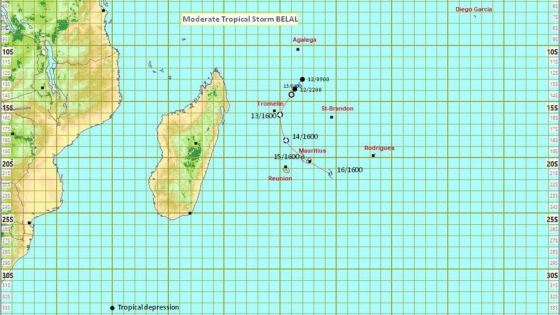 La tempête tropicale modérée Belal continue à se rapprocher dangereusement de Maurice