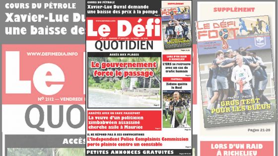 Voici la Une du Defi Quotidien de ce vendredi 01 juin 2018