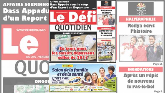 Voici la Une du Defi Quotidien de ce vendredi 06 avril