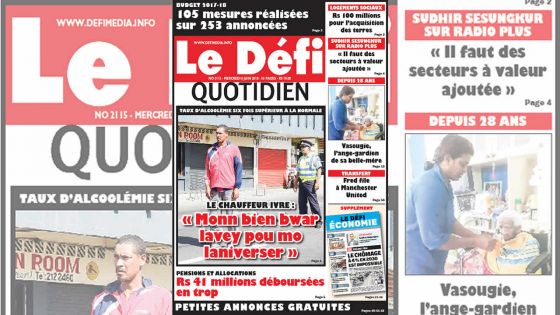 Voici la Une du Defi Quotidien de ce mercredi 06 juin 2018