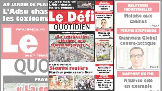 Voici la Une du Defi Quotidien de ce vendredi 13 avril