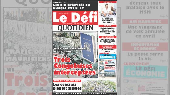 Voici la Une du Defi Quotidien du Mercredi 21 Mars 2018