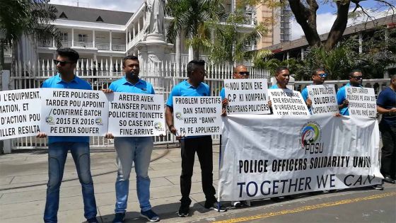 Manif  : les membres de la Police Officers Solidarity Union protestent contre «l’indifférence» du CP 