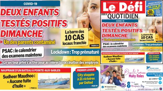 Voici la Une du Défi Quotidien de ce lundi 08 mars 2021