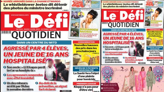 Voici la une du Défi Quotidien de ce Mardi 04 Avril 2023