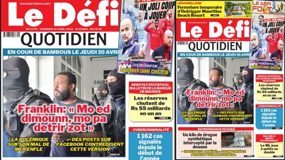 Voici la une du Défi Quotidien de ce Vendredi 21 Avril 2023