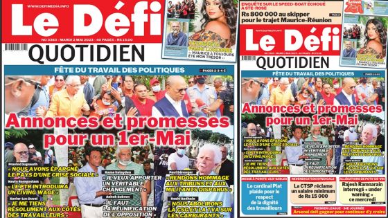 Voici la une du Défi Quotidien de ce Mardi 02 Mai 2023