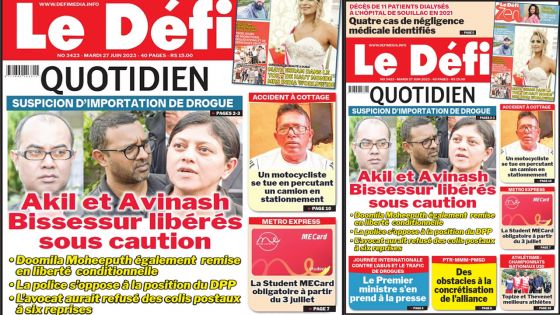 Voici la une du Défi Quotidien de ce Mardi 27 Juin 2023