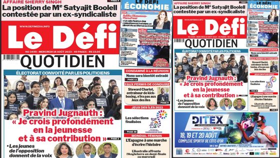 Voici la une du Défi Quotidien de ce Mercredi 16 Août 2023