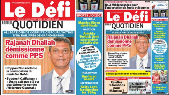 Voici la une du Défi Quotidien de ce Mardi 29 Août 2023