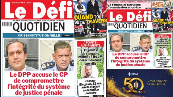 Voici la une du Défi Quotidien de ce Vendredi 08 Septembre 2023