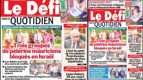 Voici la une du Défi Quotidien de ce Mardi 10 Octobre 2023